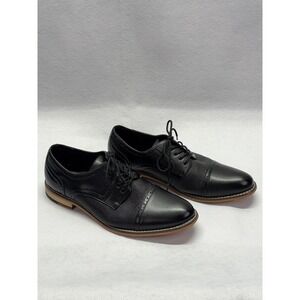 Bar III Mens Black Cap Toe Oxford Dress Shoes Textured Panels Brogue Detail
